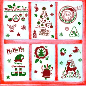 Christmas Window Stickers Static Cling PVC Glitter Santa Reindeer Tree Snowflakes Decals For Glass Store Home Holiday Decor