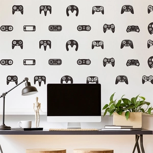 Modern game controller wall decals for boys bedroom decor on a white minimalist wall