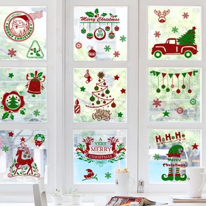 Christmas window static stickers with gold dust Santa and reindeer for festive home decoration