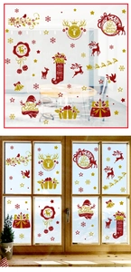 Detailed Christmas window stickers with red gold glitter Santa reindeer and snowflakes