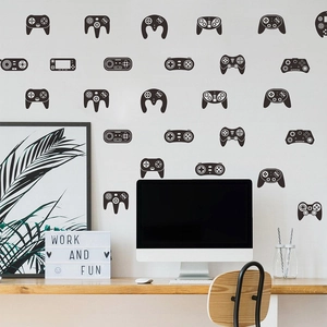 Detail of black vinyl game controller silhouette wall stickers for gaming room decor