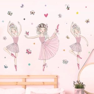Stickers muraux ballerines autocollants avec papillons pour décoration chambre fille