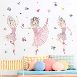 Dessin Animé Fille de Ballet Papillon Sticker Mural PVC Autocollant DIY Décalcomanie Pour Chambre d'Enfant Filles Décoration