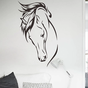 Minimalist black horse head wall sticker with artistic line art for home wall decor