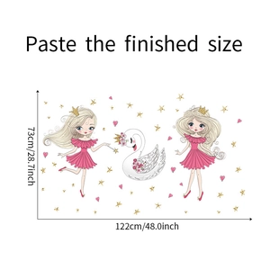 Detaillierte Größenangabe für Wandsticker mit Schwan und Prinzessin, 122x73 cm