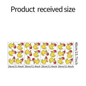 Tableau de tailles détaillé pour stickers Noël canard jaune, planche de 29x40cm