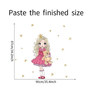 Finished size of self-adhesive wall sticker with princess girl and golden stars