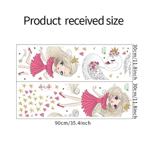 Ausgerollte 30x90cm Wandsticker-Sets mit Schwanenprinzessin und goldenen Sternen