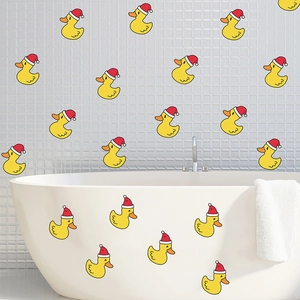 Autocollants de canard de Noël avec chapeaux de père Noël pour décoration murale de salle de bain