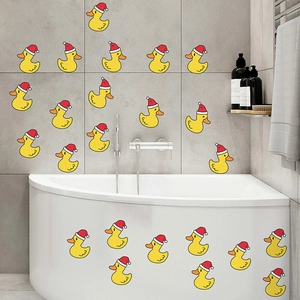 Autocollants de canards de Noël avec bonnets rouges sur carreaux et baignoire