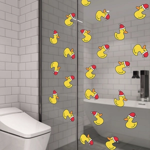 Stickers de Noël canard sur porte de douche avec canards jaunes et chapeaux rouges