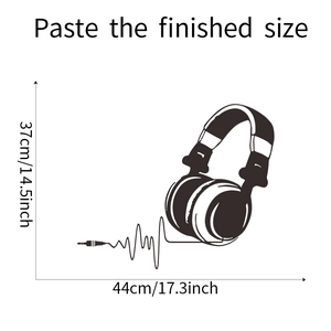 Detailed size diagram for headphones wall decal showing 44cm width and 37cm height dimensions