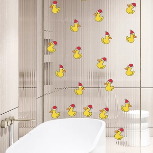 Stickers Muraux de Noël Canard Jaune Dessin Animé PVC Imperméable Décoration de Vitre de Salle de Bain Autocollants