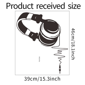 Detailed size chart for gaming headset wall decal measuring 46x39cm for room decor