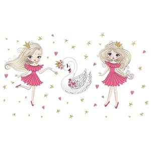 Wandtattoo Set mit Mädchen, Schwan und goldenen Sternen für Mädchenzimmer Deko