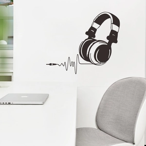 Modern black silhouette gaming headset wall sticker for home studio and bedroom decor