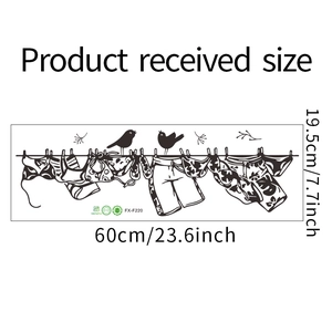 Layout detail showing size 60x19.5cm of bird and laundry line wall sticker stickers