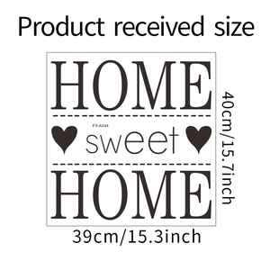Vue détaillée des dimensions du sticker mural Sweet Home mesurant 39cm sur 40cm
