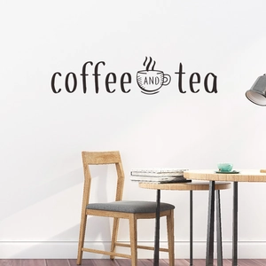 Minimalist Coffee and Tea wall sticker with cup graphic for kitchen and cafe decor
