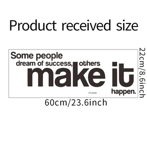 Dimensions du sticker mural de motivation, mesurant 60cm x 22cm sur fond blanc pur