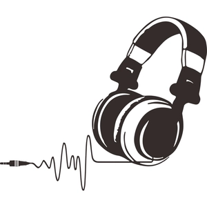 Minimalist black headphone wall sticker with audio cable design for gaming room decor