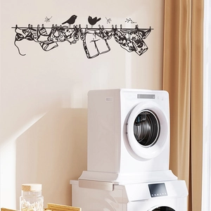 Creative black birds on clothesline wall stickers for warm laundry room decor