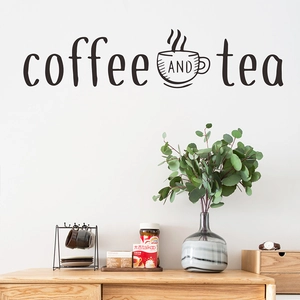 Modern black Coffee and Tea wall sticker with hand-drawn cup for kitchen decor