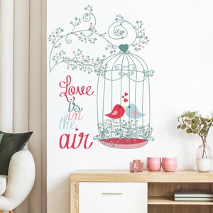 Romantic PVC Birdcage Love Birds Floral Tree Branch Self Adhesive Wall Sticker Mural Decal For Bedroom Living Room Home Decor