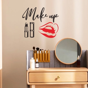 Inspirational Make Up wall decal with lipstick kiss mark for vanity and bedroom decor