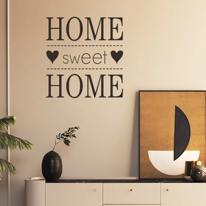 Sticker mural Home Sweet Home noir moderne avec cœur sur un mur d'intérieur minimaliste