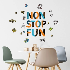 Cartoon game controller wall sticker with Non Stop Fun text for boys bedroom wall decor