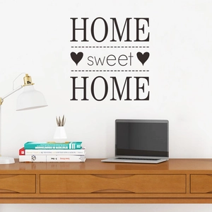 Autocollant mural noir 'HOME sweet HOME' avec motifs de cœurs pour la décoration