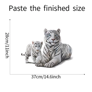 Detail view of tiger wall stickers showing dimensions 37cm x 28cm for home decor