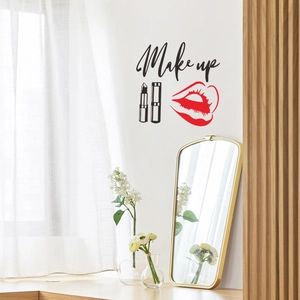 Make up wall sticker with lipstick and red lip print for minimalist bedroom decor