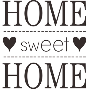 Détail du sticker mural HOME sweet HOME avec icônes de cœur et lettrage noir minimaliste