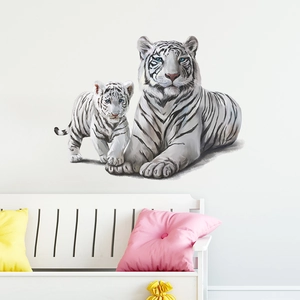 Realistic white tiger wall stickers with two tigers for modern living room home decor