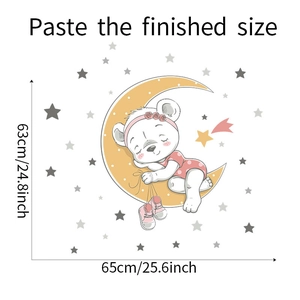 Détail du sticker mural ours dormant sur la lune avec dimensions de décoration chambre