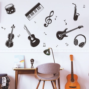 Musical instruments wall decals with guitar and piano notes for home bedroom wall decor