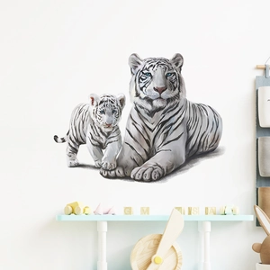Realistic white tiger wall decal with blue eyes for home bedroom and living room decor