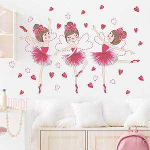 Adesivi murali ragazza che balla con cuori rosa per cameretta e decorazione casa