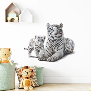 Realistic white tiger wall stickers with two tigers for cozy bedroom or nursery decor