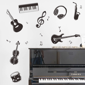 Musical instrument wall decals featuring guitar and piano notes for home wall decoration