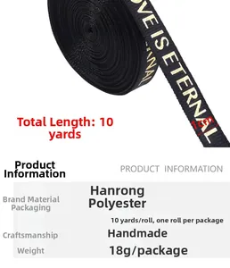 Detail of 1cm black polyester ribbon with gold Love Is Eternal lettering for gift wrapping