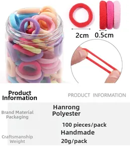 Detail showing 2cm diameter seamless hair ties with macro elastic stretch test view