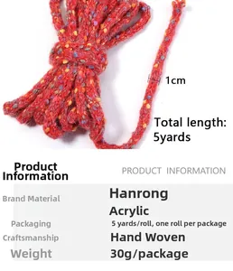 Detailed view of 1cm red colorful knit rope made of acrylic with size and weight table