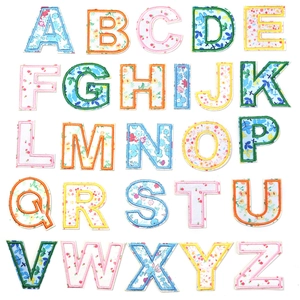 Floral Embroidered Letter Patches For Clothing Alphabet Fabric Appliques Self Adhesive DIY Patch Decoration For Hats Bags