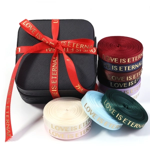 Multi-color Christmas ribbon set with gold LOVE IS ETERNAL print for gift wrapping