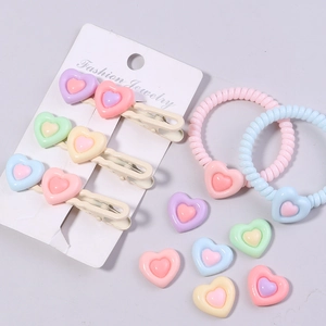 Sweet macaron resin heart hair clip and elastic band set for DIY accessories