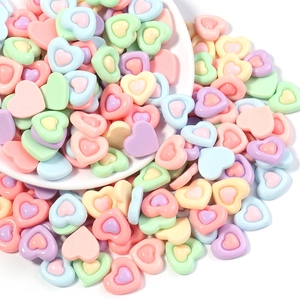 Colorful resin heart beads in macaron tones for DIY handmade jewelry and phone cases