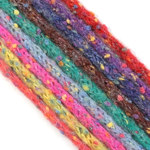 Detailed close-up of colorful flecked yarn for DIY braids and handmade accessories